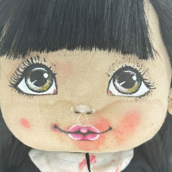 Hand Made Gothic Wednesday Doll Fabric Plush Hand Painted Button Joints OOAK - Picture 2 of 12